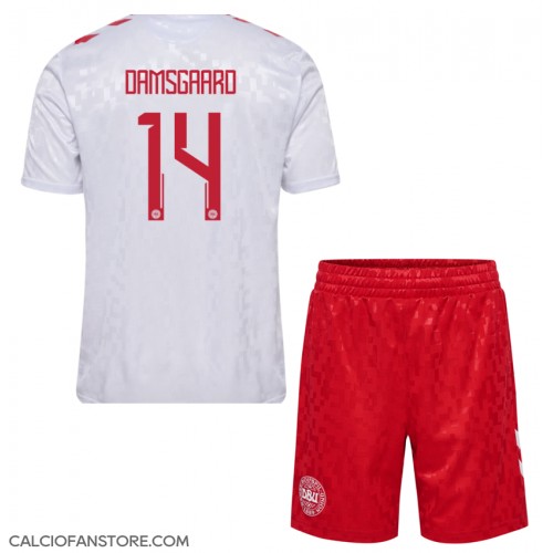 Maglia Calcio Danimarca Mikkel Damsgaard #14 Seconda Divisa Bambino Europei 2024 Manica Corta (+ pantaloncini)